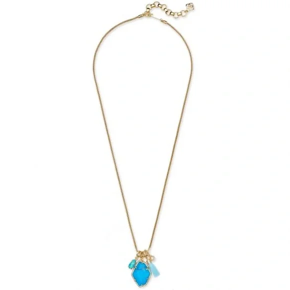 Kendra Scott Gold Hailey Necklace in Aqua Howlit - Picture 2 of 12